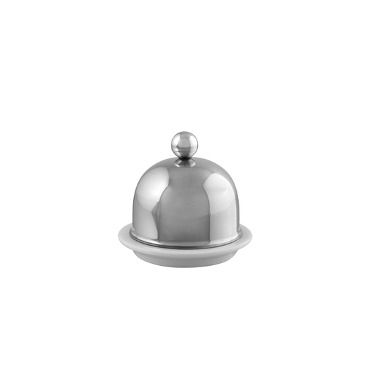 Porcelain Butter Dish with Stainless Steel/Chrome Lid